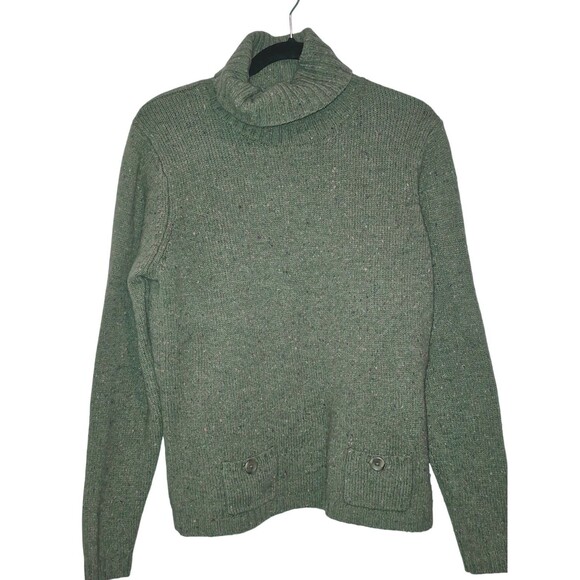 Eddie Bauer Vtg Sweater Mens XL Green /Brown Wool Blend Suede Elbow Patch - Picture 1 of 4